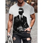 【耐久性のある構造】メンズ3Dクール・フォーマン・イン・ブラックプリントカジュアルTシャツ - ソフトポリエステル、洗濯機可、ラウンドネック、不透明 - 春/秋に最適、スタイリッシュなTシャツ