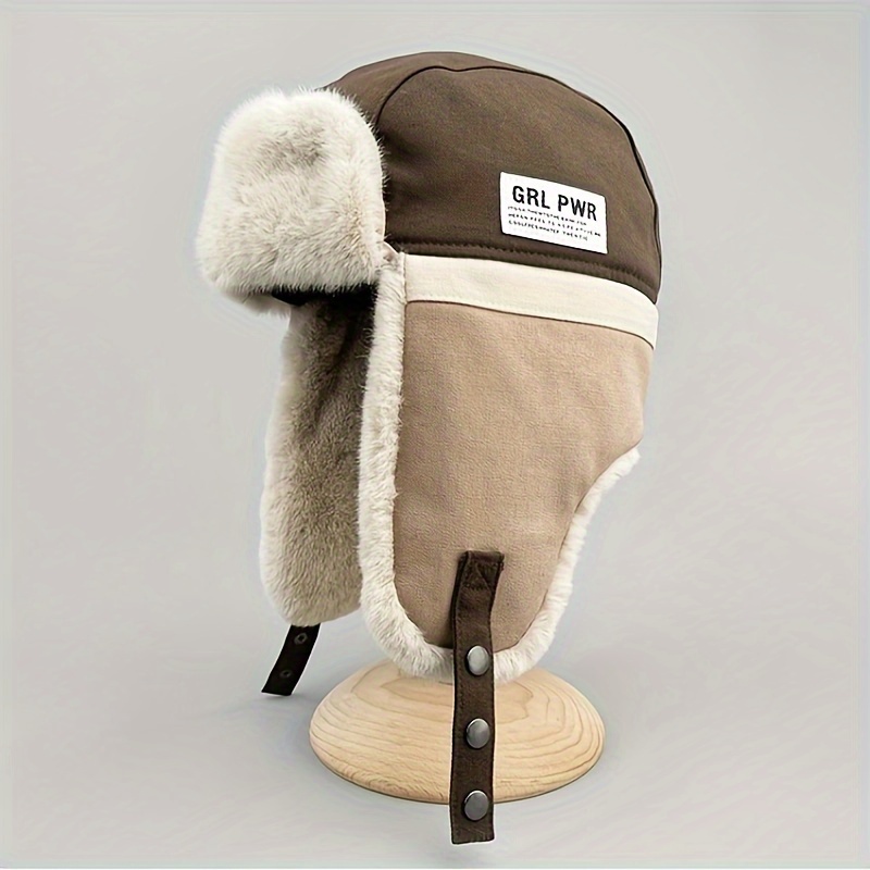 Contrasting Color Trapper Hat--Coffee