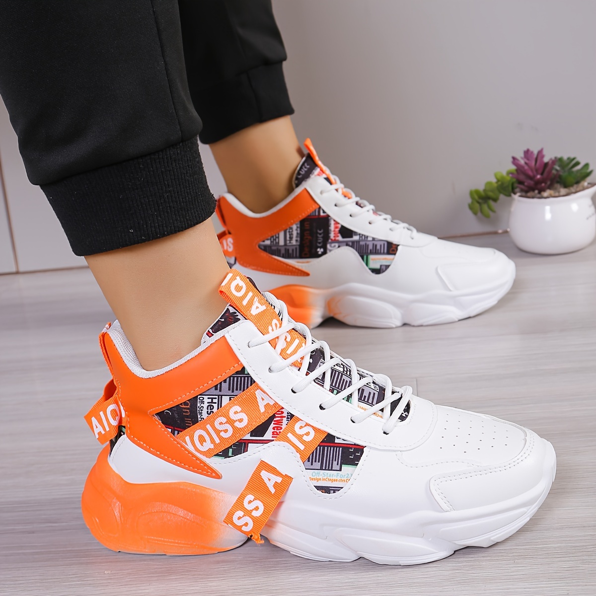 womens colorblock lace up shoes round toe casual shoes letter print sneakers sports & outdoors temu details 0