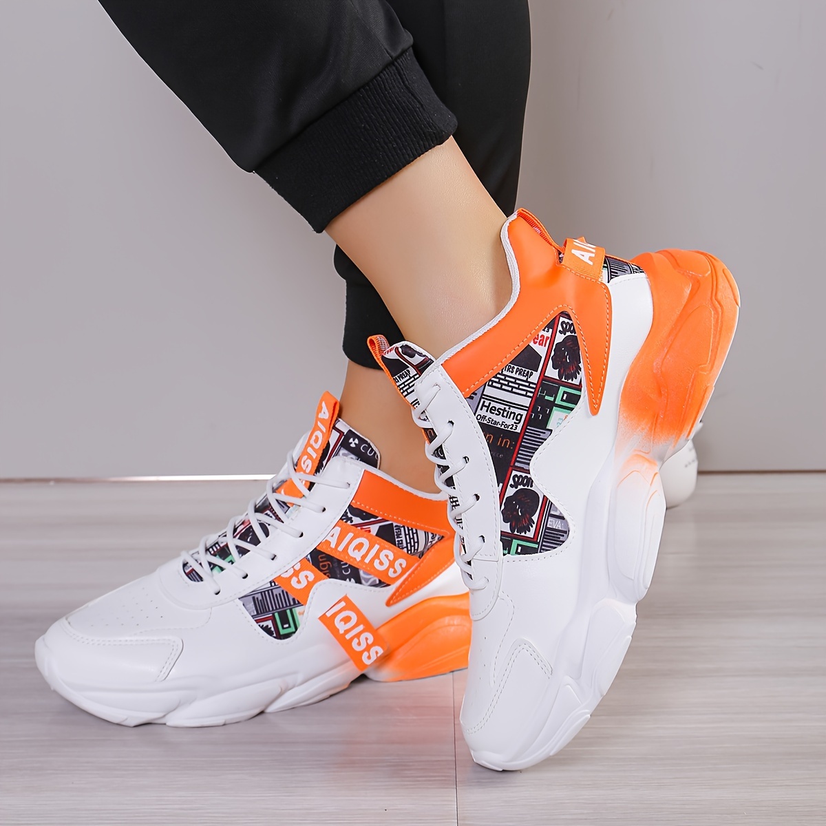 womens colorblock lace up shoes round toe casual shoes letter print sneakers sports & outdoors temu details 6