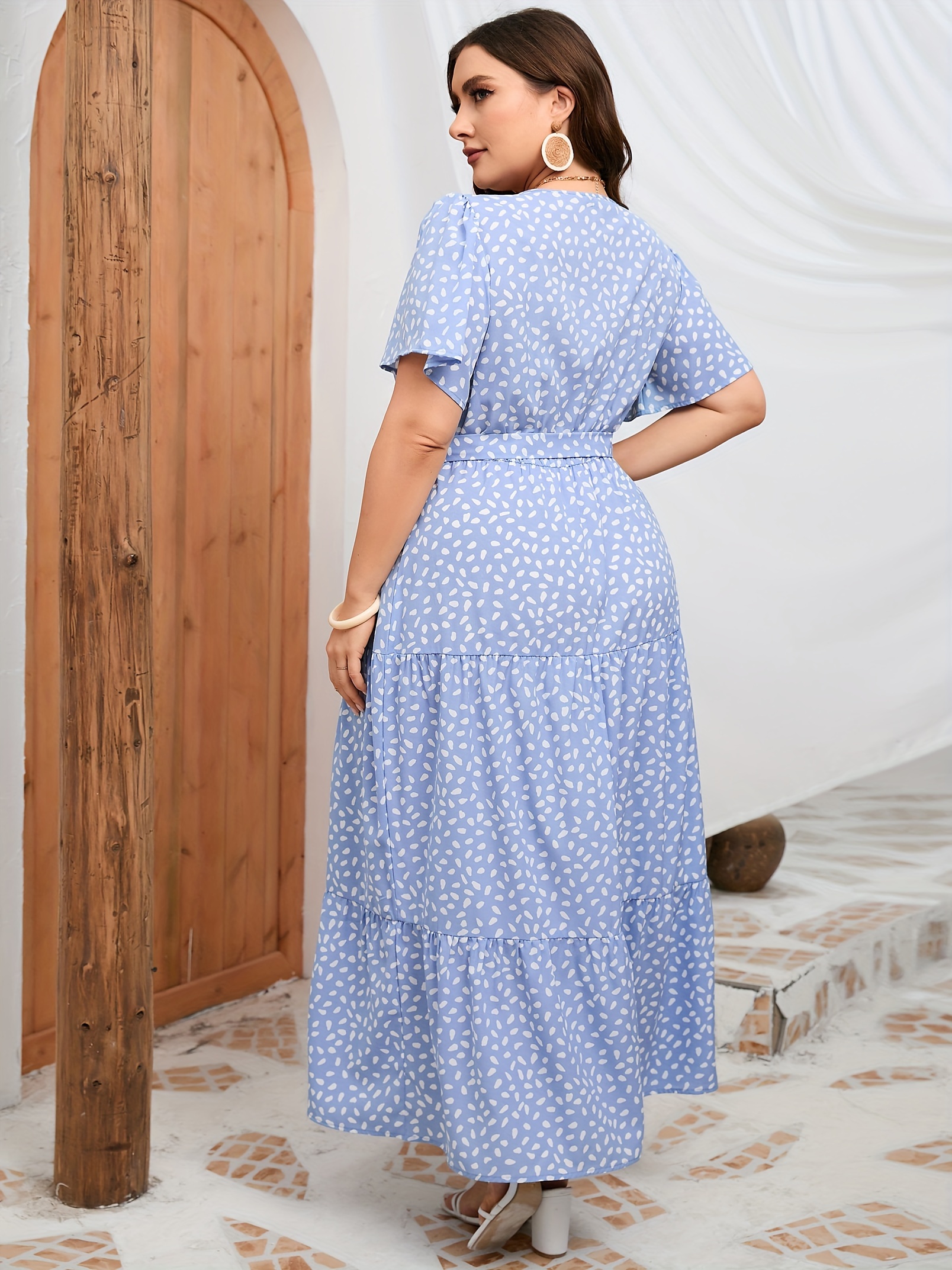 plus size floral print maxi dress elegant v neck short sleeve belted dress womens plus size clothing details 6