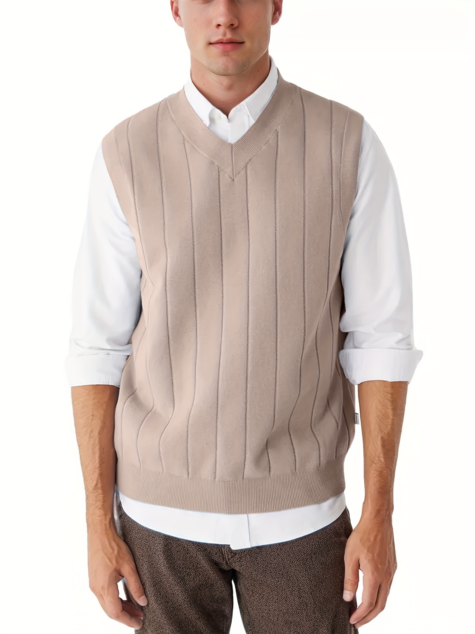 tooluck 100 cotton plus size mens stylish v neck   pullover sweater vest details 3