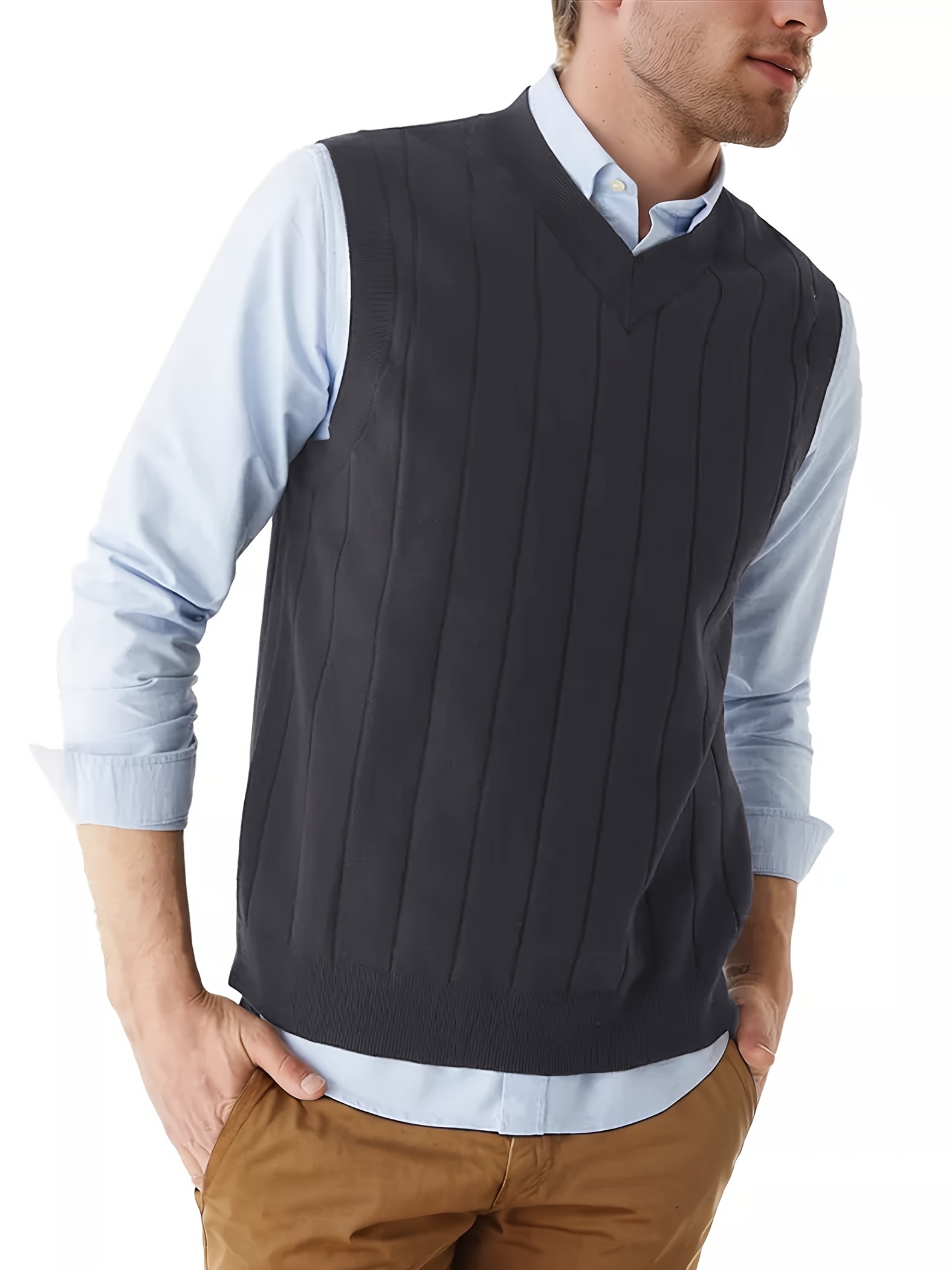 tooluck 100 cotton plus size mens stylish v neck   pullover sweater vest details 6