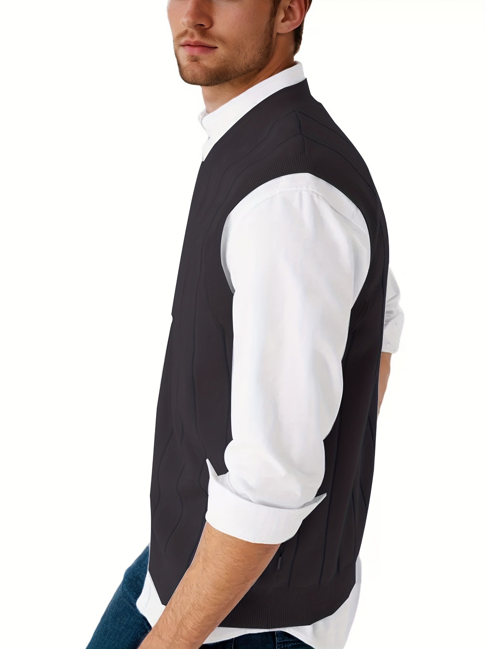 tooluck 100 cotton plus size mens stylish v neck   pullover sweater vest details 7