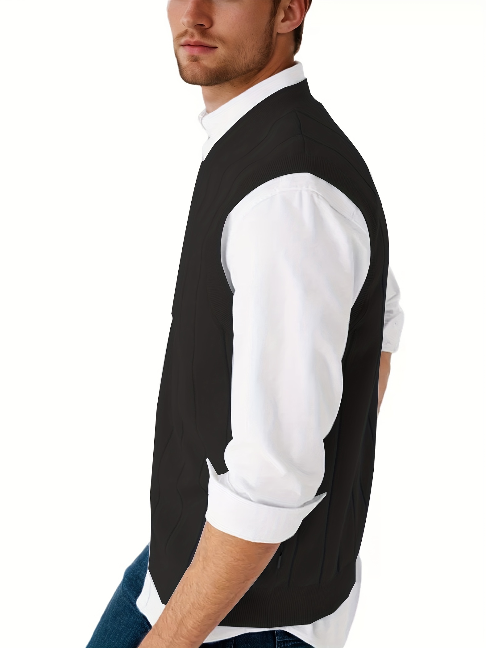 tooluck 100 cotton plus size mens stylish v neck   pullover sweater vest details 10