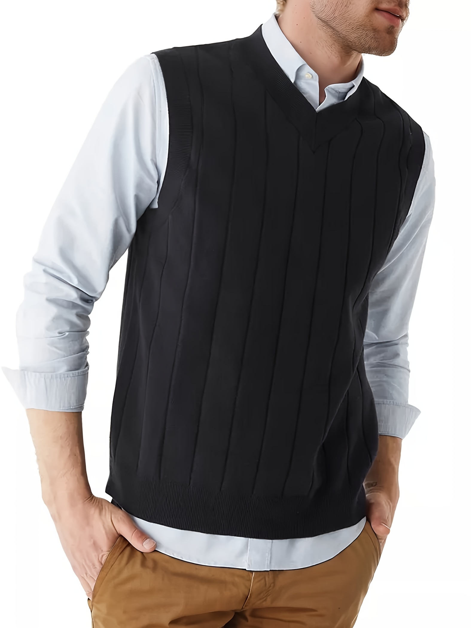 tooluck 100 cotton plus size mens stylish v neck   pullover sweater vest details 11