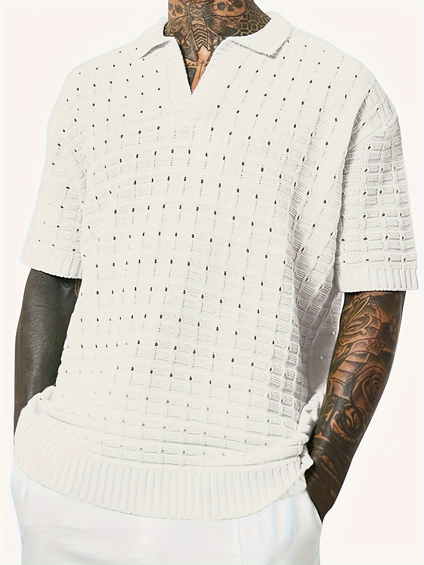 plus size mens knit golf tops for spring summer casual stylish short sleeve tennis pullover details 1