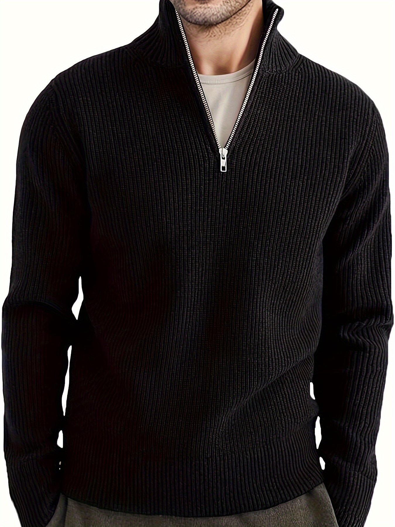 plus size mens solid knit pullover for spring fall details 0