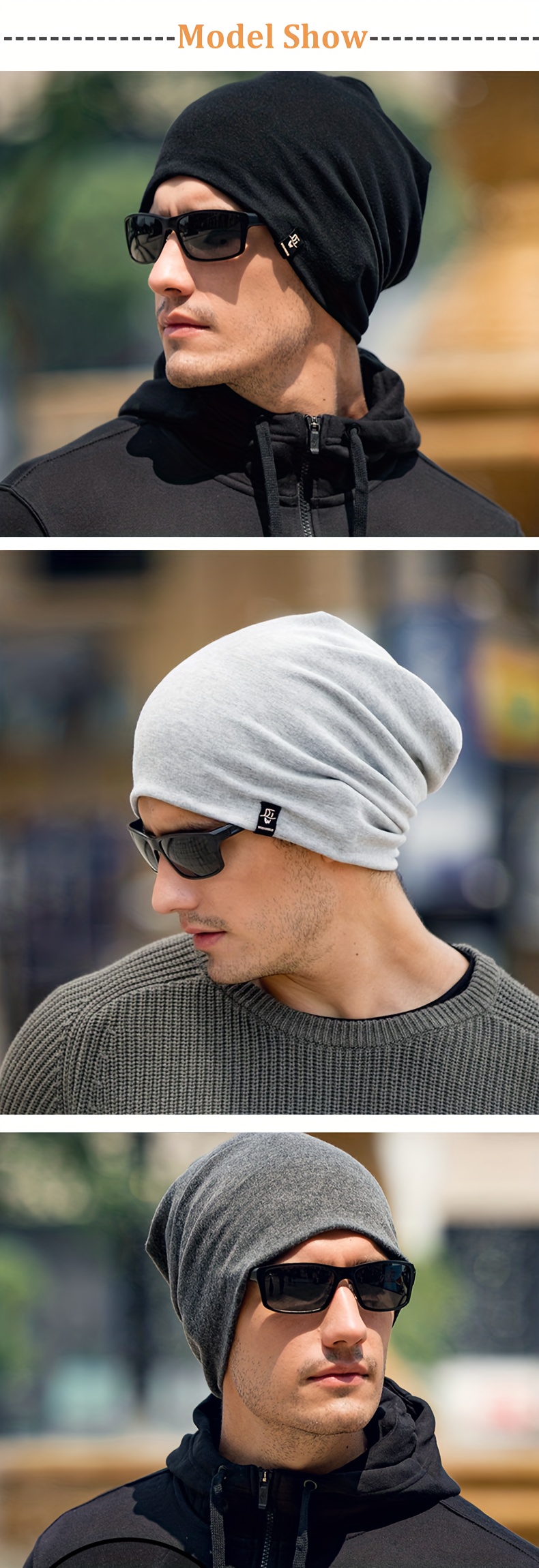 mens thin knitted beanie hat windproof plain color cap with cool hip hop style details 3