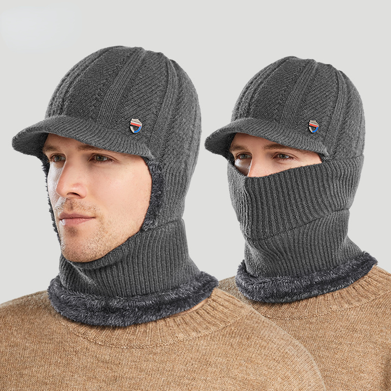 mens winter warm ear protection and windproof knitted hat details 2