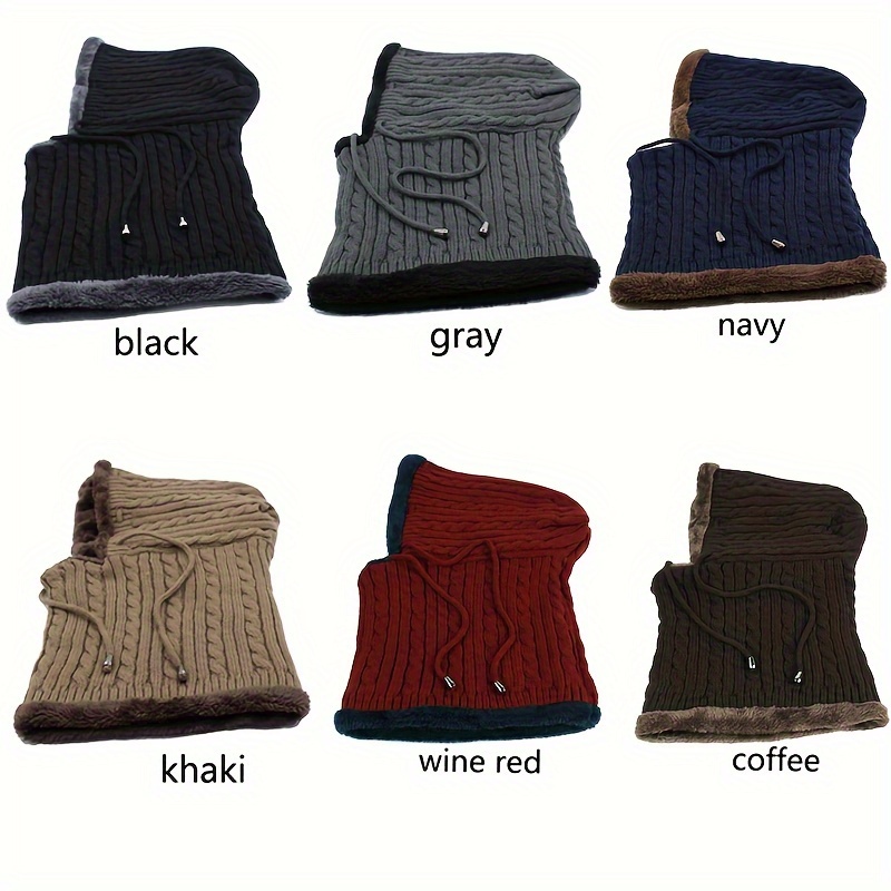 1pc winter thickened knitted beanie hat with fleece lined scarf for men details 0