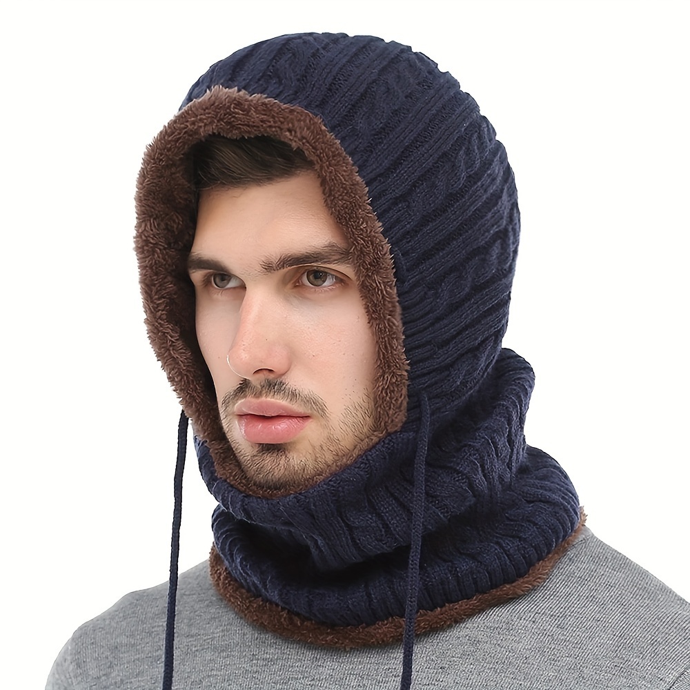 1pc winter thickened knitted beanie hat with fleece lined scarf for men details 1