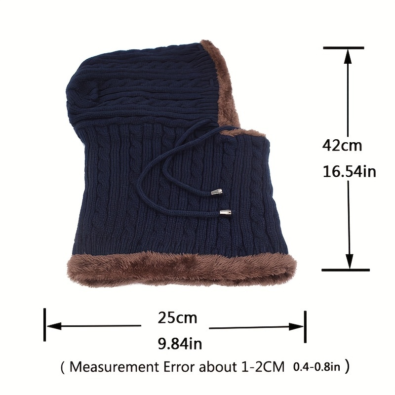 1pc winter thickened knitted beanie hat with fleece lined scarf for men details 2