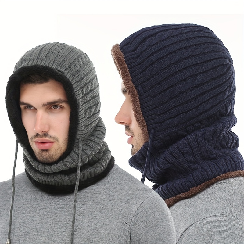 1pc winter thickened knitted beanie hat with fleece lined scarf for men details 3