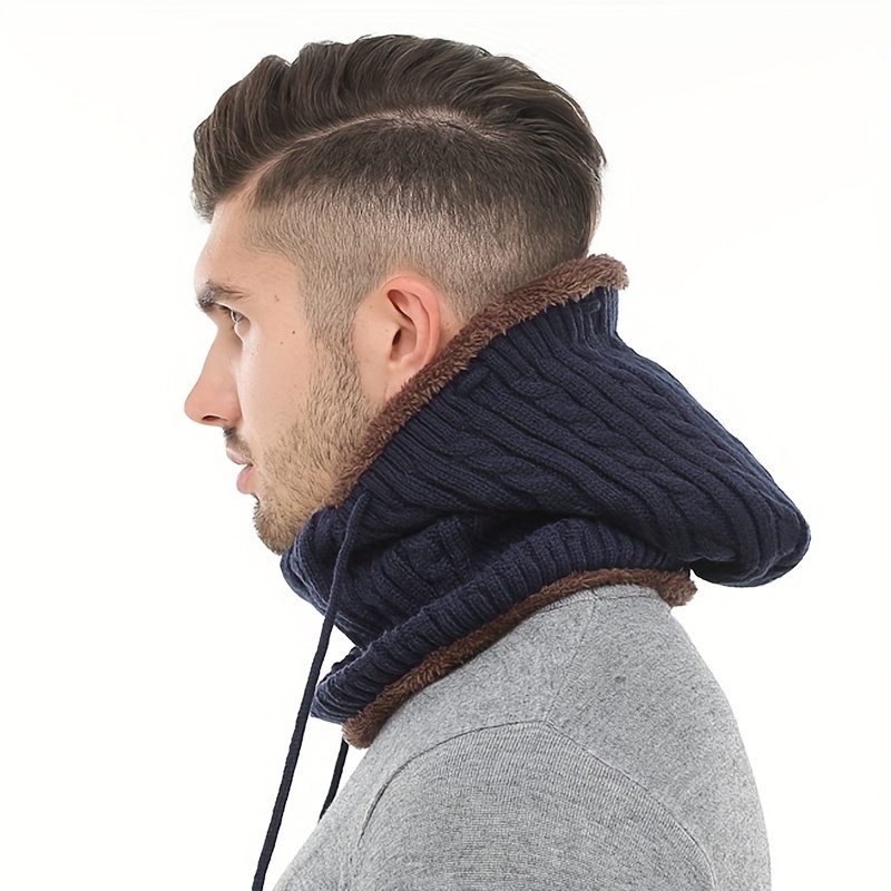 1pc winter thickened knitted beanie hat with fleece lined scarf for men details 4