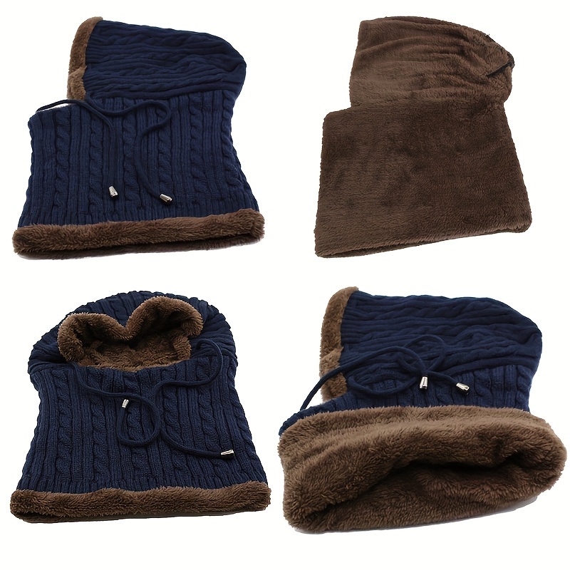 1pc winter thickened knitted beanie hat with fleece lined scarf for men details 5