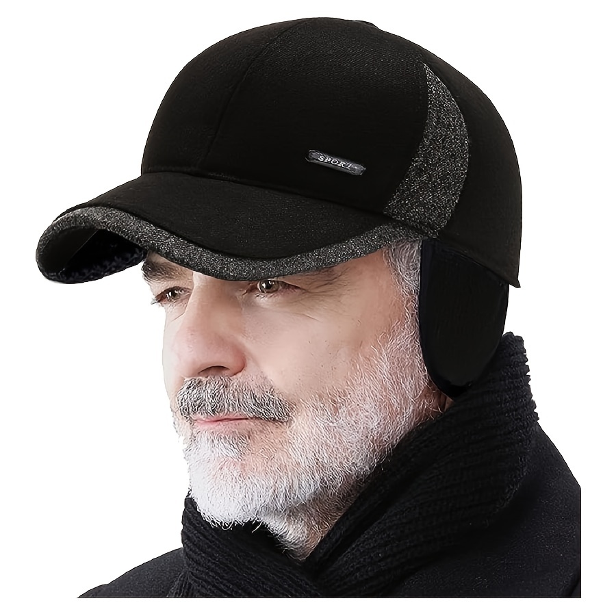 1pc mens blend thickened warm duckbill cap with ear protection for winter season details 1