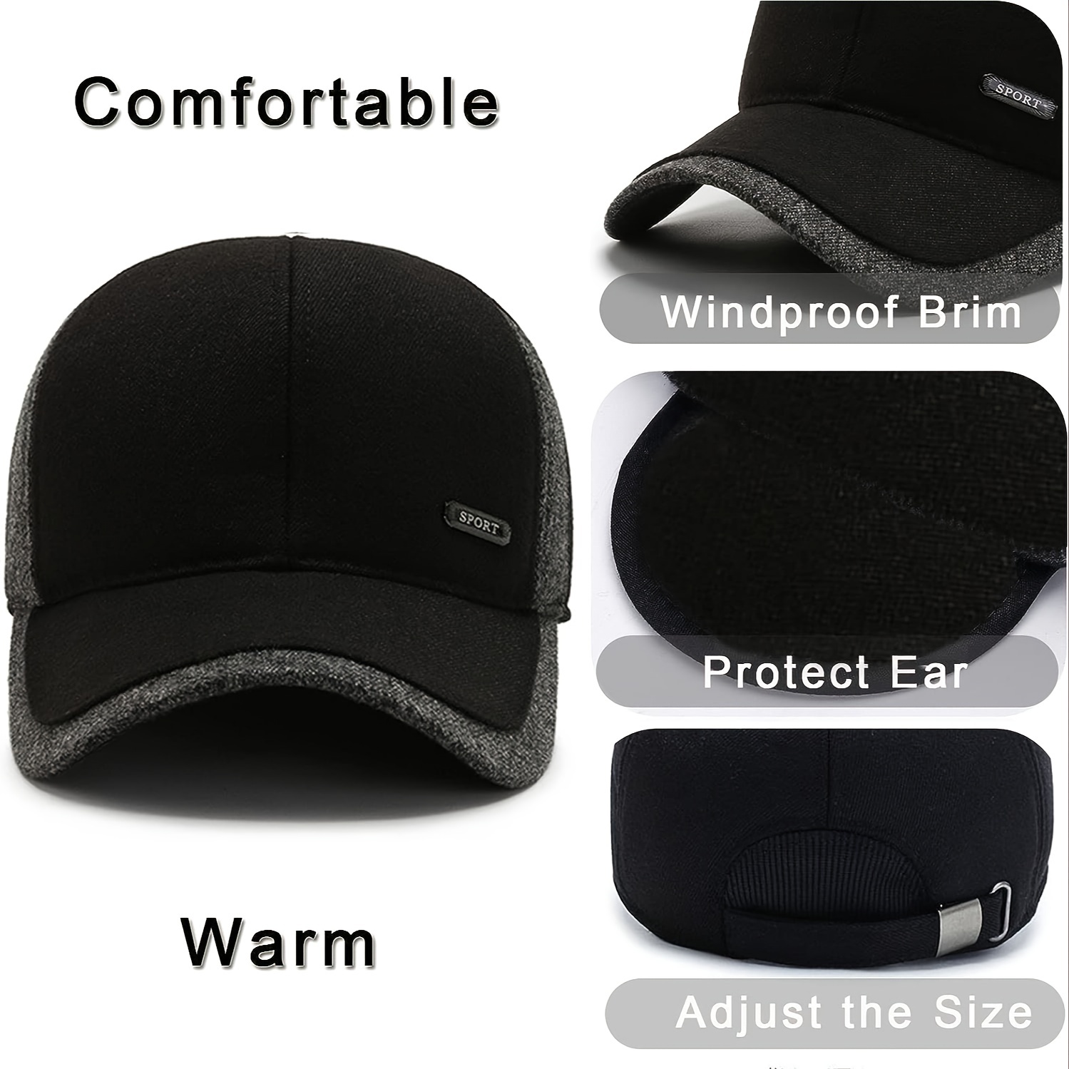 1pc mens blend thickened warm duckbill cap with ear protection for winter season details 4