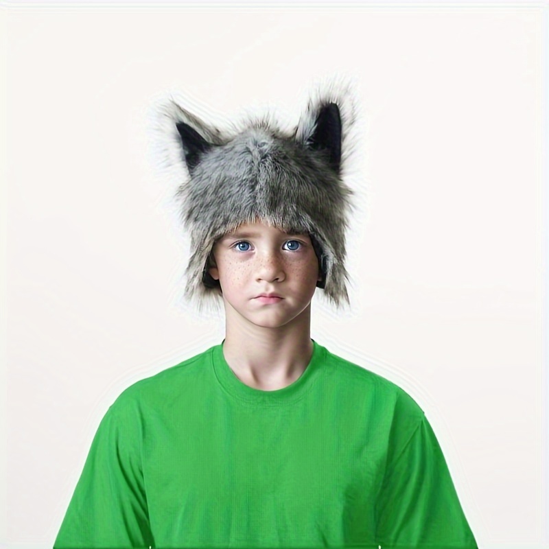 unisex wolf plush street style hat animal themed headwear for halloween christmas party costume for men women details 0