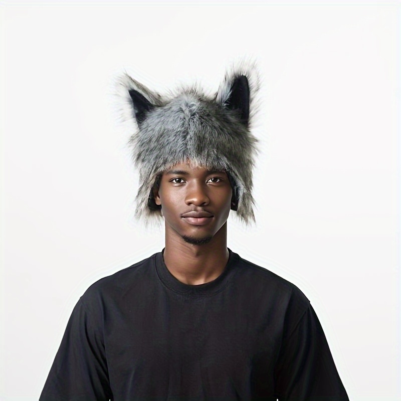 unisex wolf plush street style hat animal themed headwear for halloween christmas party costume for men women details 1