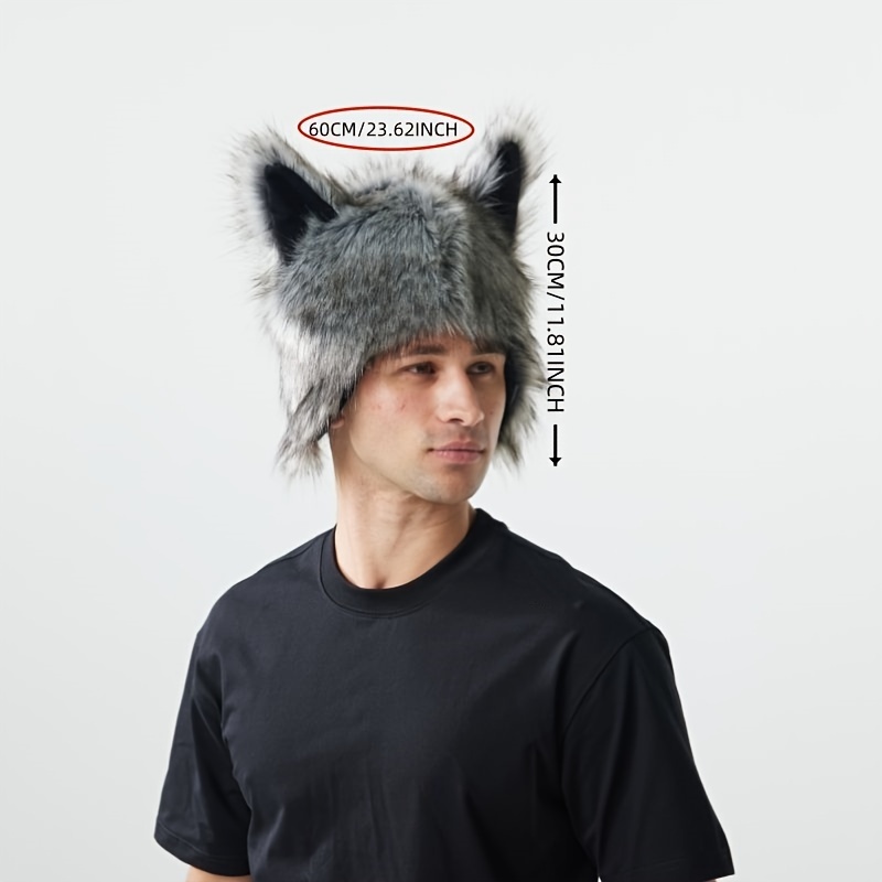 unisex wolf plush street style hat animal themed headwear for halloween christmas party costume for men women details 2