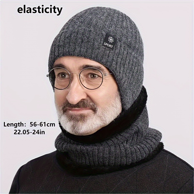 2pcs ear   fleece thick mens knitted hat neck gaiter for men autumn and winter details 6