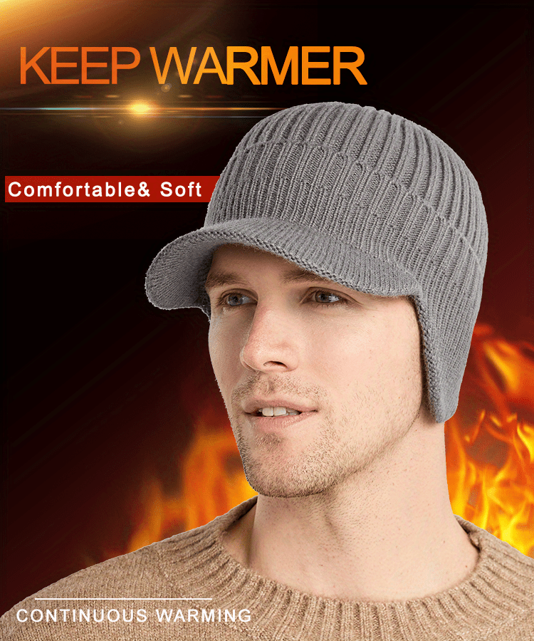 1pc mens winter beanie hat brim knit cuff beanie with ear detection for outside outgoing ideal choice for gifts details 0