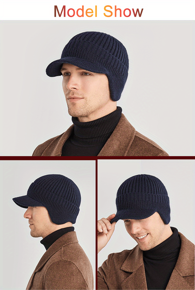 1pc mens winter beanie hat brim knit cuff beanie with ear detection for outside outgoing ideal choice for gifts details 3