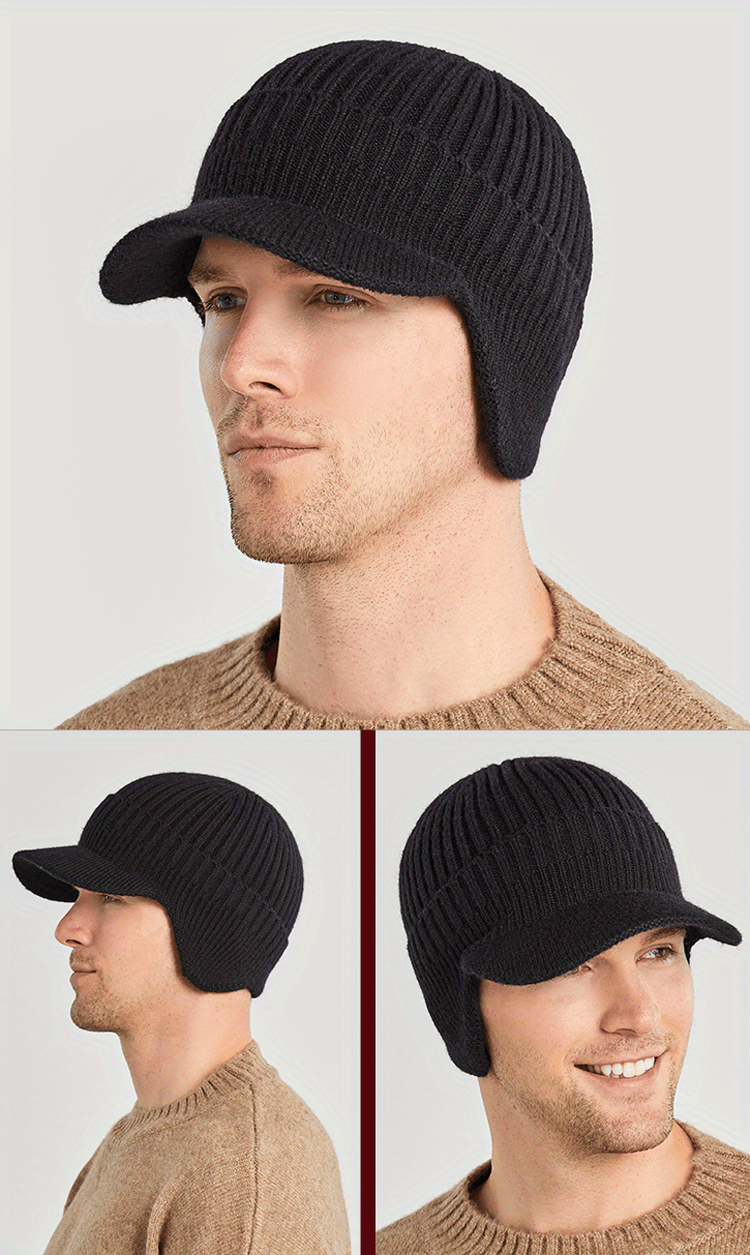 1pc mens winter beanie hat brim knit cuff beanie with ear detection for outside outgoing ideal choice for gifts details 4