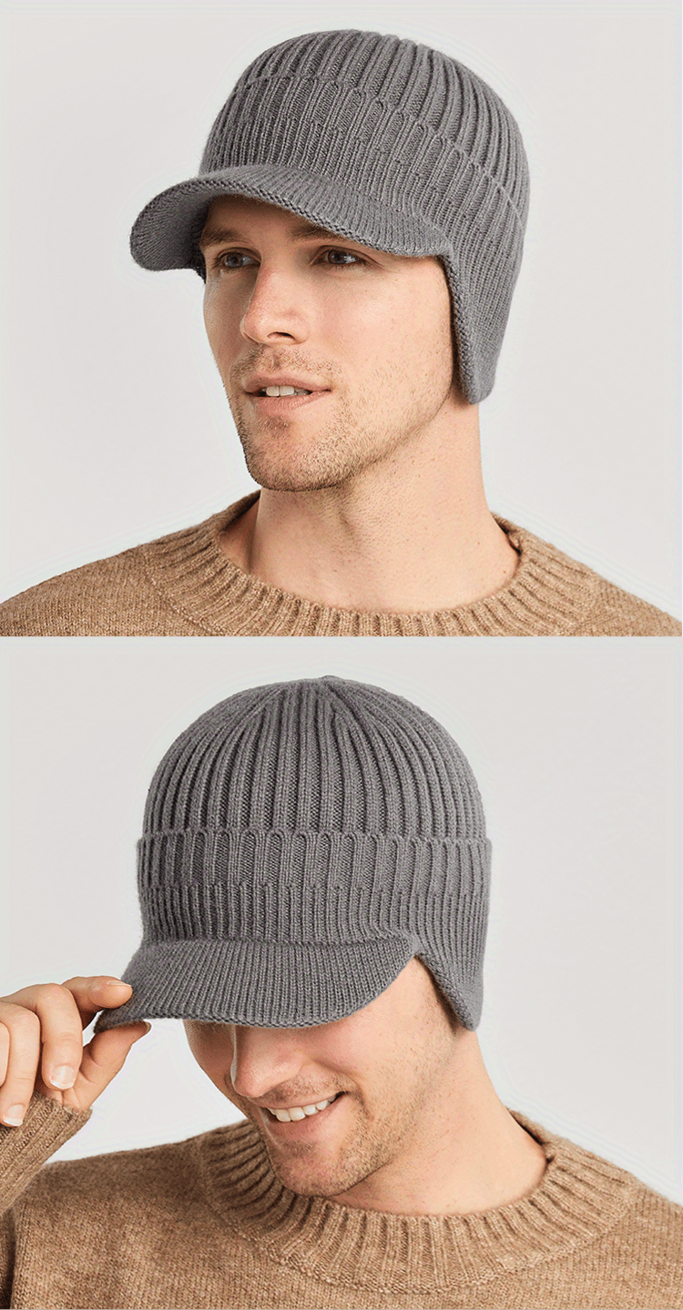 1pc mens winter beanie hat brim knit cuff beanie with ear detection for outside outgoing ideal choice for gifts details 5