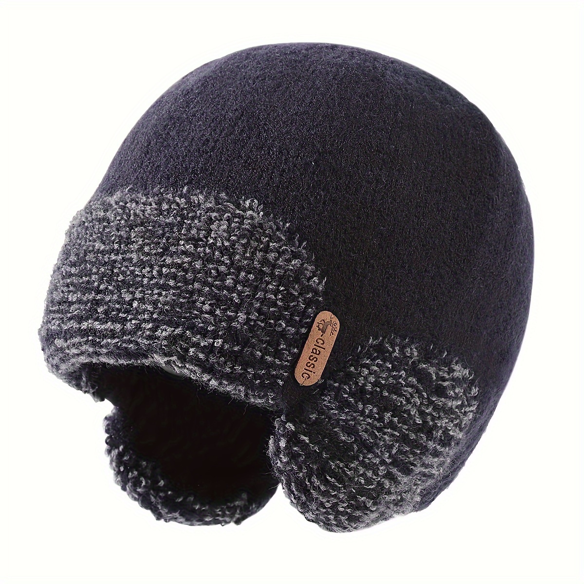 mens winter cycling beanie with ear flaps windproof warm knit hat face mask for outdoor adventures details 2