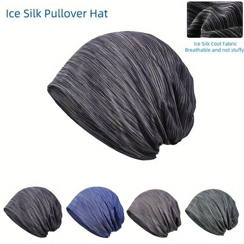 ice silky classic breathable beanie hat soft thin style summer bonnet hat for sports hippie punk retro striped skull cap ideal choice for gifts details 0